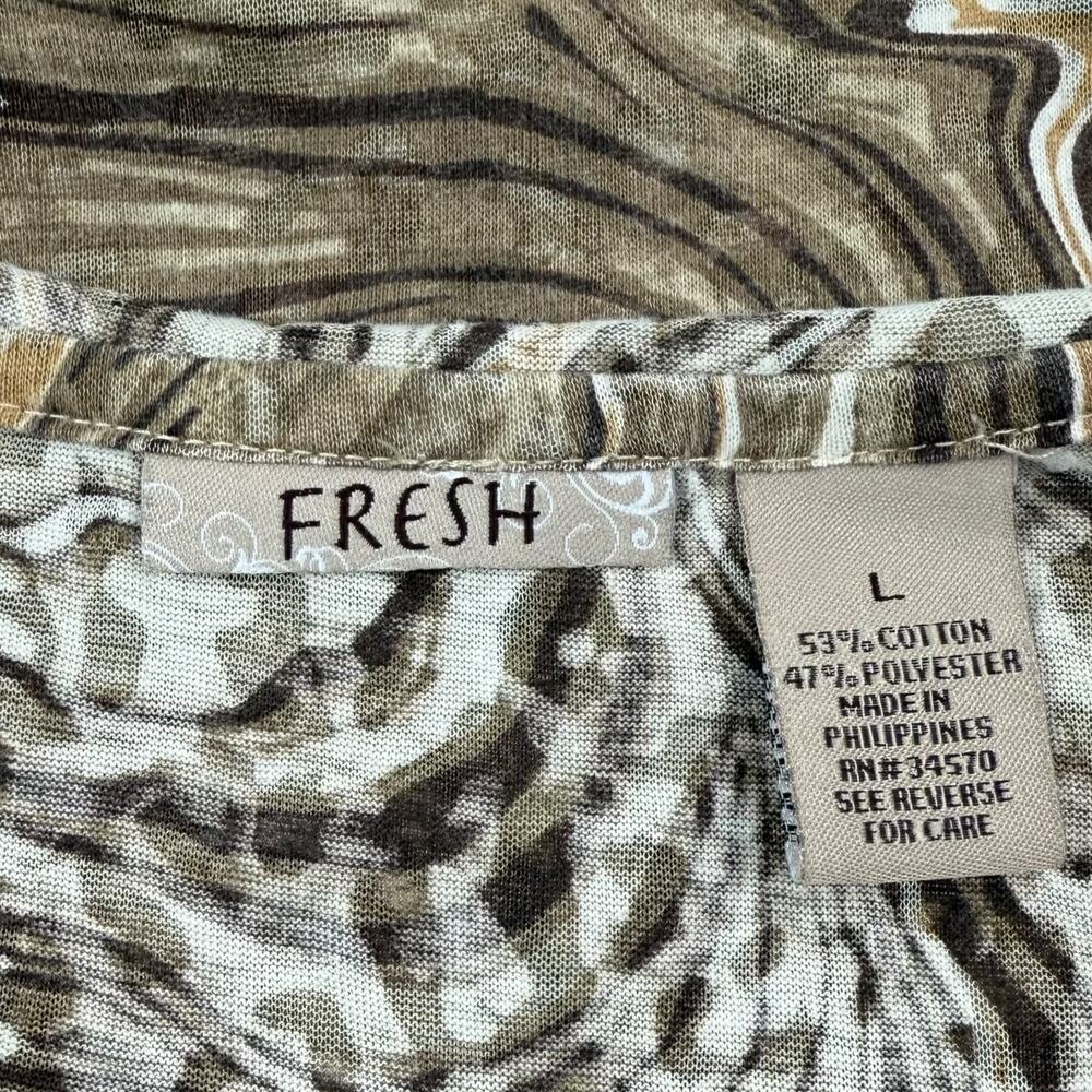 90's tan trippy swirl camo cotton blend scoop neck semi sheer blouse by FRESH - Picture 4 of 16